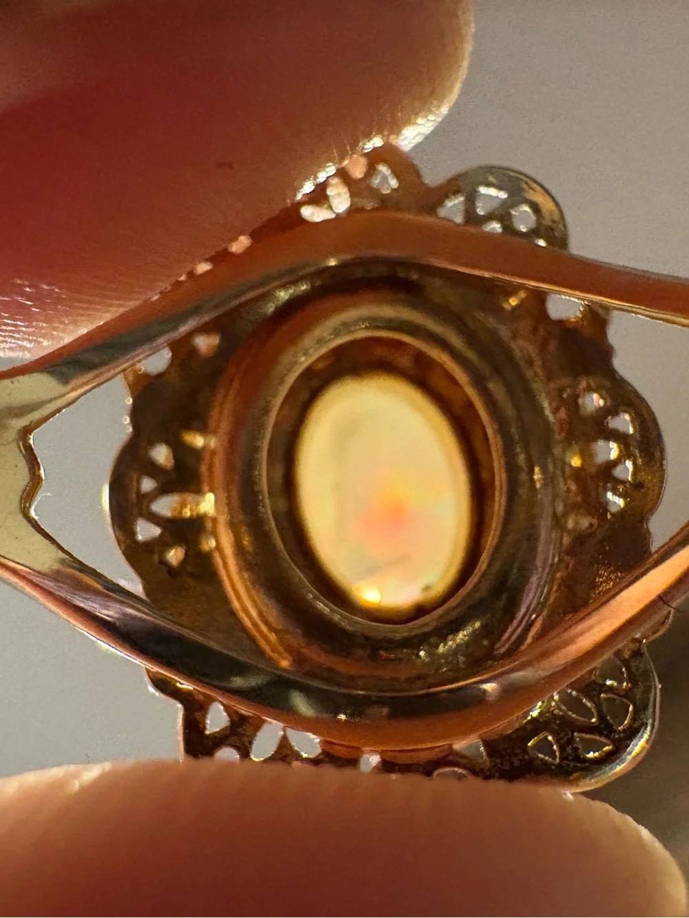 Vintage Filigree Opal and Garnet Ring in 10k Gold